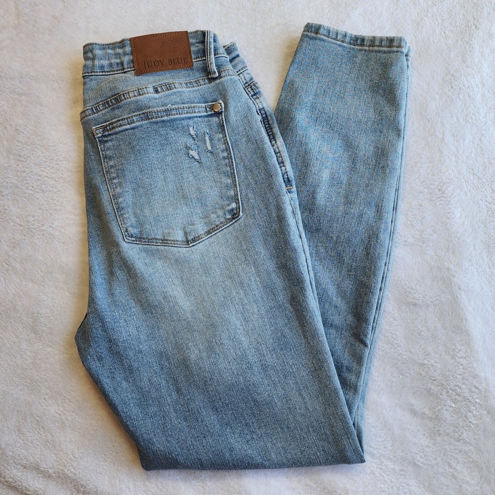 Judy Blue Jeans Womens 11/30 Mid Rise Control Top‎ Distress Skinny JB88797 Light